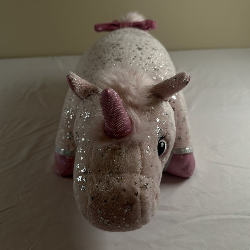 Pillow Pets Sparkly Pink Unicorn Stuffed Animal Plush Toy Cuddle Nap-time Clean